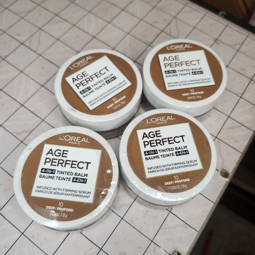L'Oreal Age Perfect 4-in-1 Tinted Balm In Color 10 Deep 4 Pack Bundle